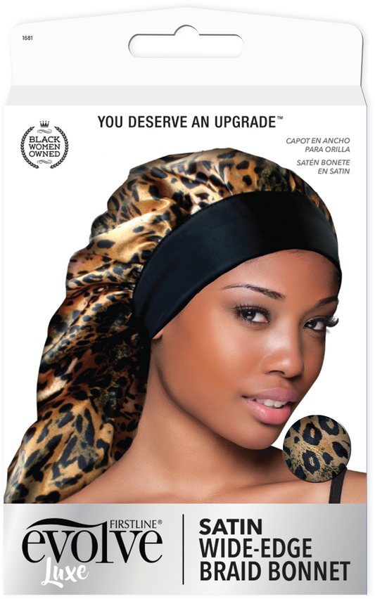 Satin Wide-Edge Braid Bonnet - Leopard - 1681