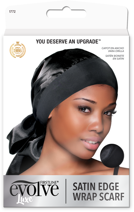 Satin Edge Wrap Scarf - Black - 1772