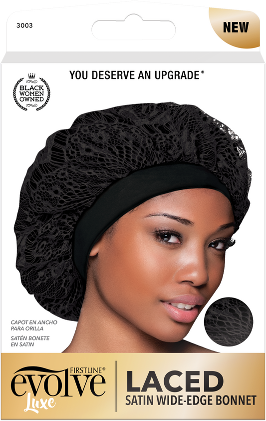 Laced Satin Bonnet - Black - 3003