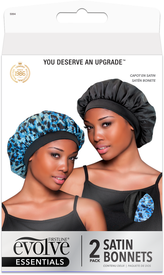 Satin Bonnet (2-Pack) - Blue Leopard / Black - 5994