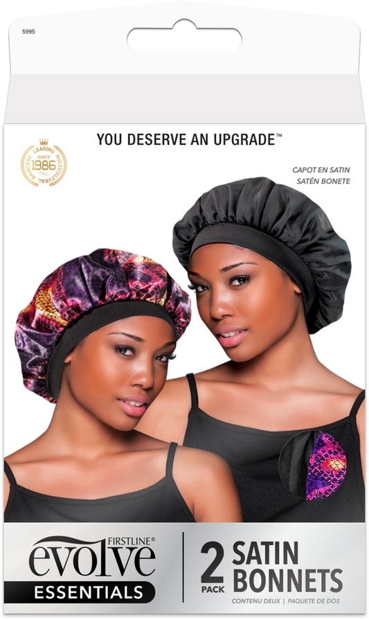 Satin Bonnet (2-Pack) - Purple Snakeskin / Black - 5995