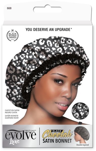 Evolve® Black Cheetah Satin Reversible Bonnet, 668 – Firstline Brands
