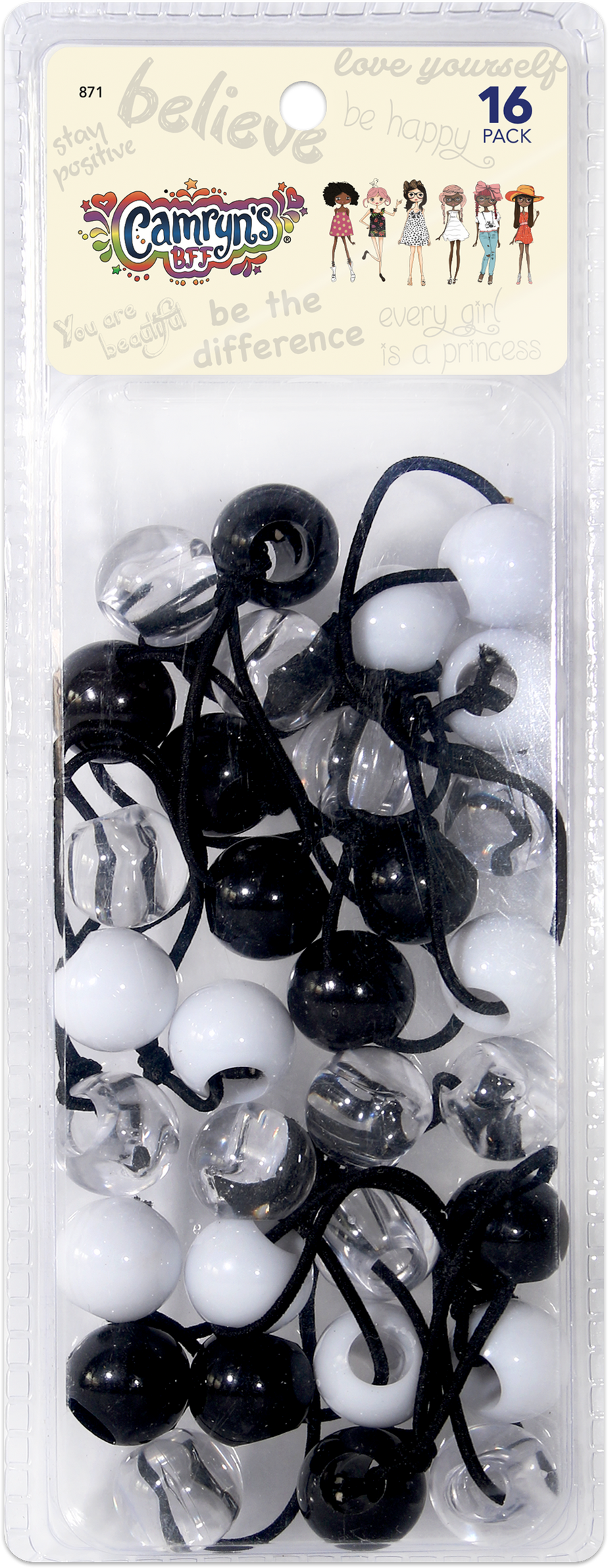 Ponytail Holders 16 Pack Black, Clear, White 871