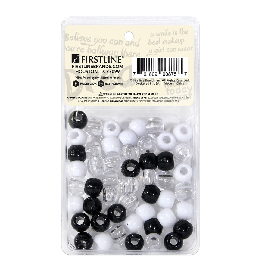 50-Pack Medium Multi-colored beads w/beader Set - (Black/Clear/White) 875