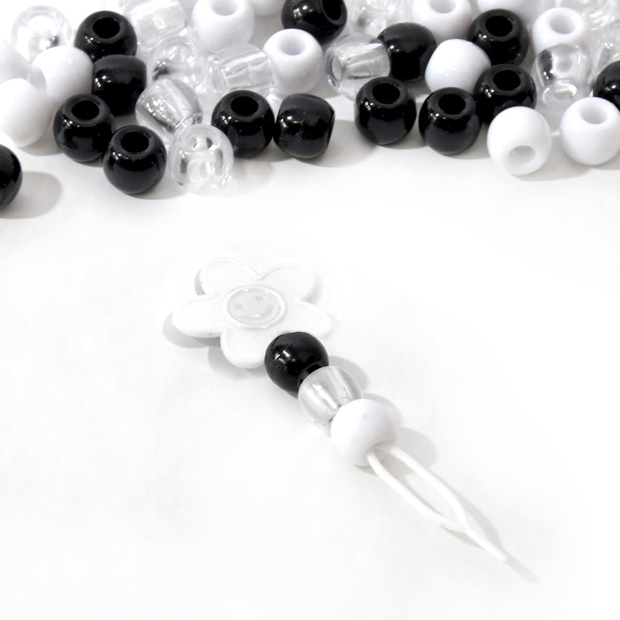 50-Pack Medium Multi-colored beads w/beader Set - (Black/Clear/White) 875