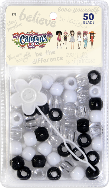 50-Pack Medium Multi-colored beads w/beader Set - (Black/Clear/White) 875