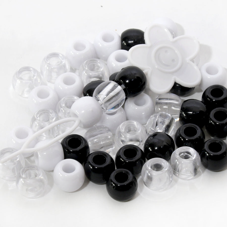 50-Pack Medium Multi-colored beads w/beader Set - (Black/Clear/White)