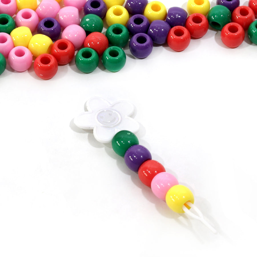 50-Pack Medium Multi-colored beads w/beader Set - (Red/Purple/Pink/Green/Yellow) 876