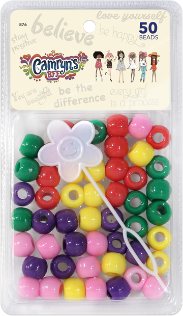50-Pack Medium Multi-colored beads w/beader Set - (Red/Purple/Pink/Green/Yellow) 876