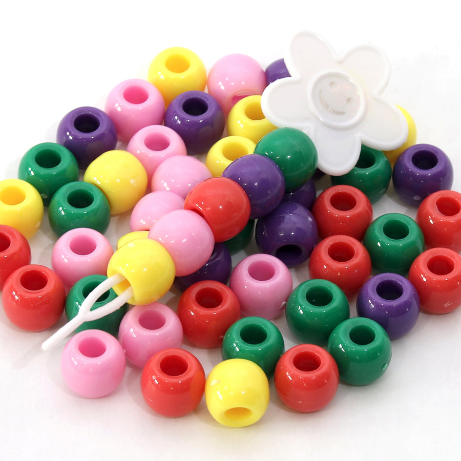 50-Pack Medium Multi-colored beads w/beader Set - (Red/Purple/Pink/Green/Yellow)