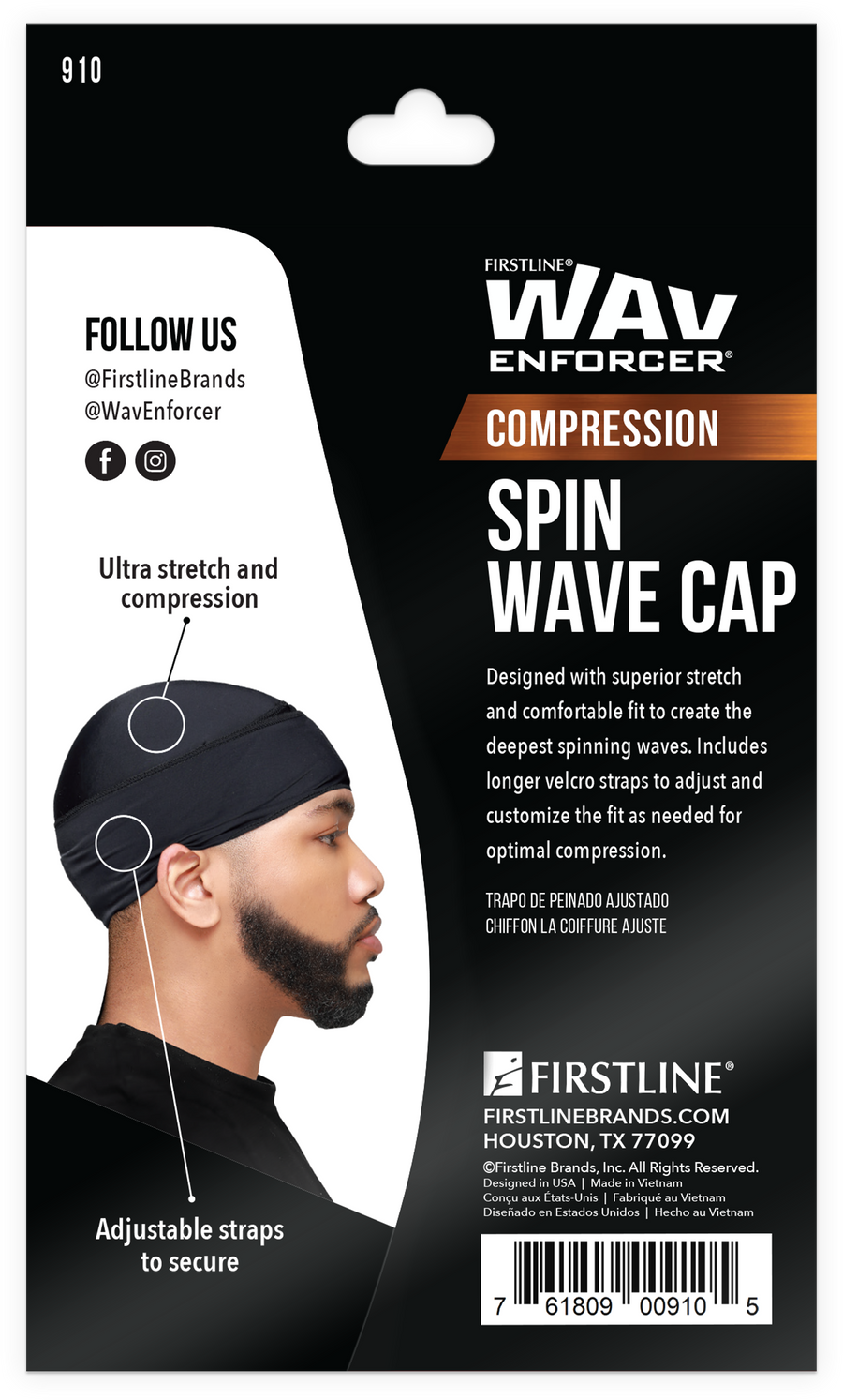 WavEnforcer Compression Spin Wave Cap, Black 910