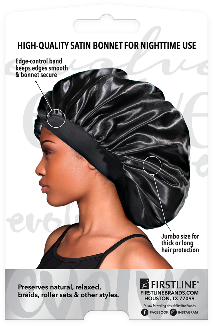 LUXE Jumbo Satin Bonnet Black 1670