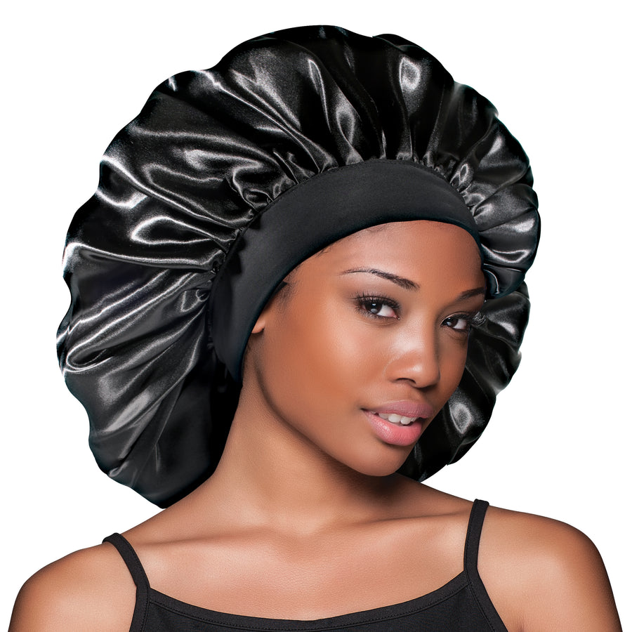 LUXE Jumbo Satin Bonnet Black 1670