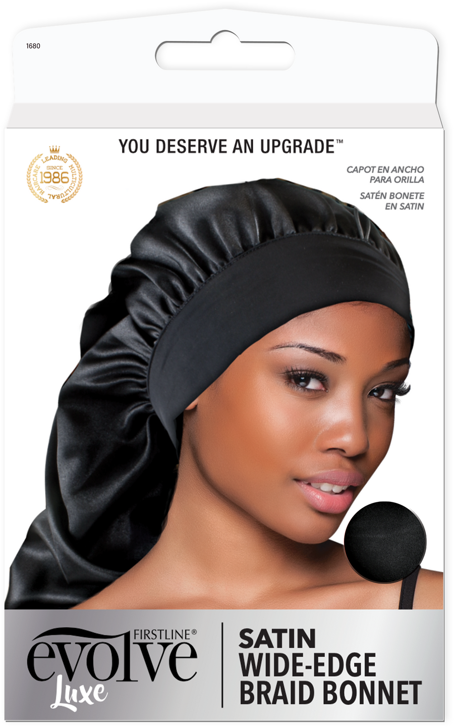 LUXE Satin Wide Edge Braid Bonnet Black 1680