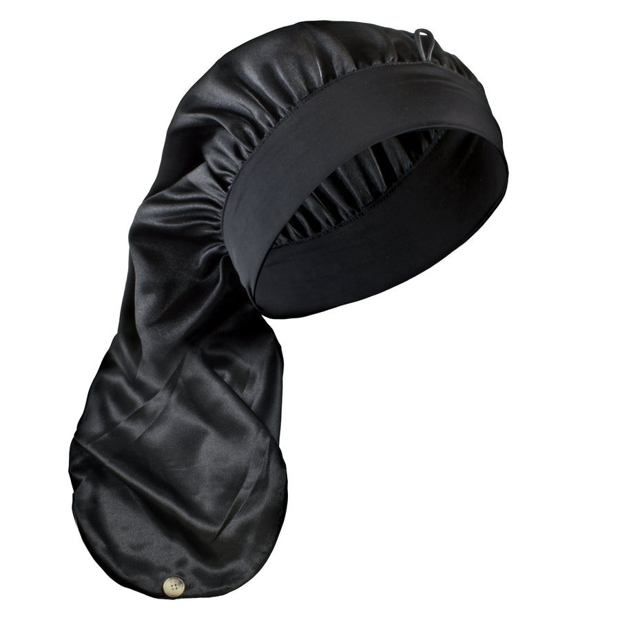 LUXE Satin Wide Edge Braid Bonnet Black 1680