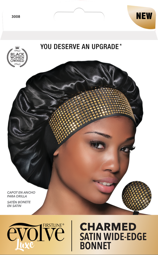 Charmed Satin Wide-Edge Bonnet - Black/Gold - 3008