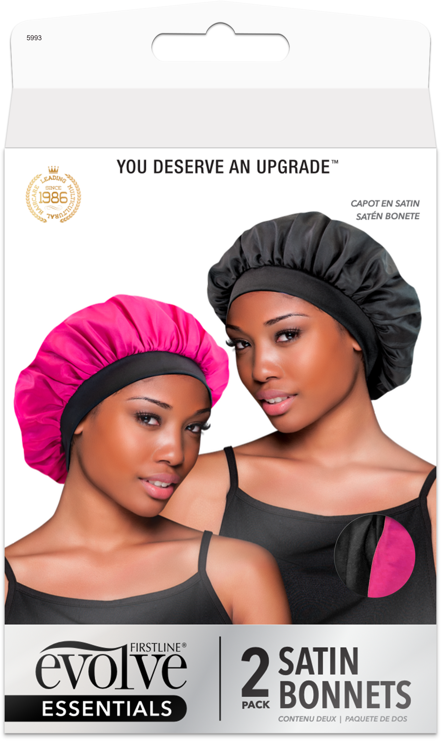 2-Pack Satin Bonnets Fuchsia / Black 5993