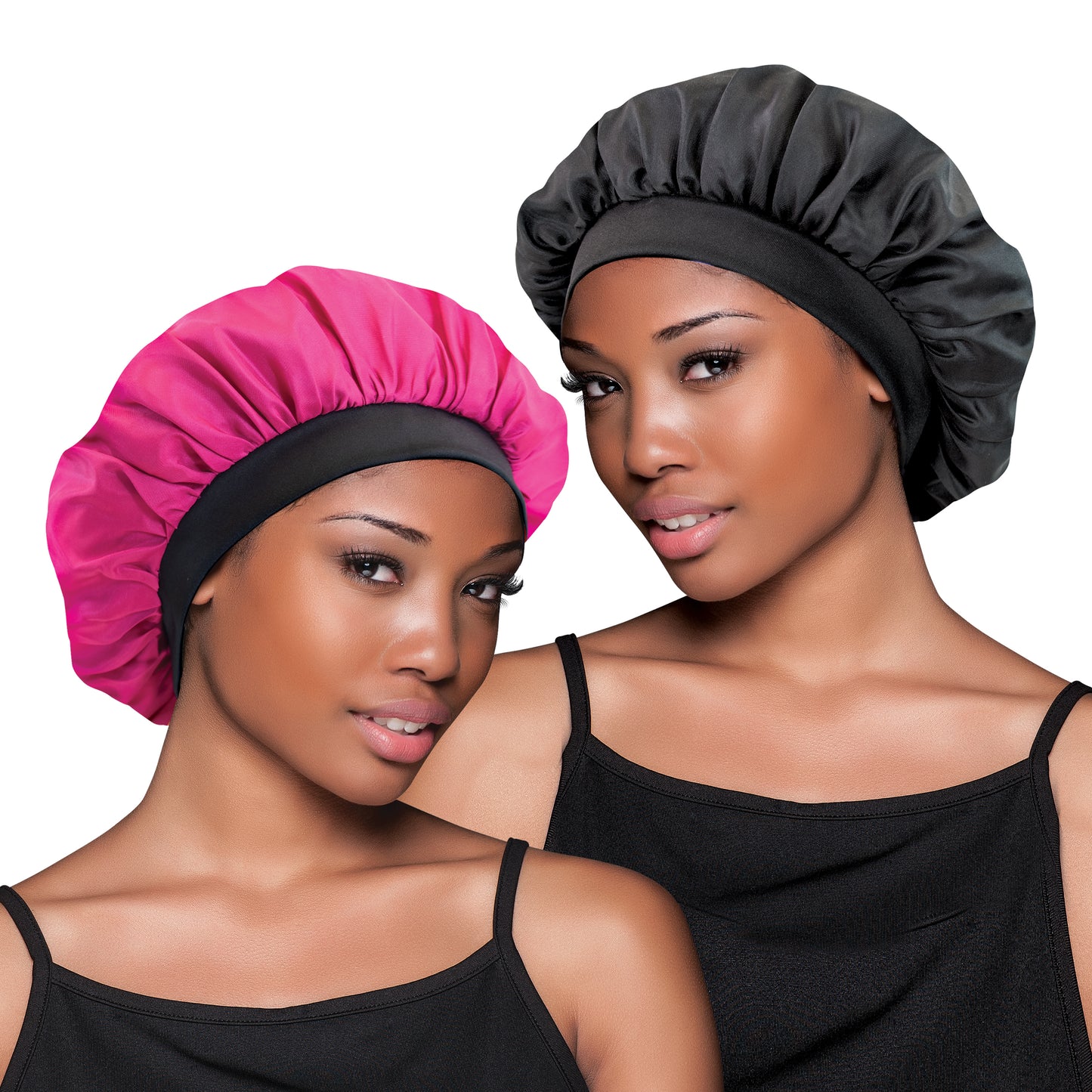 2-Pack Satin Bonnets Fuchsia / Black 5993