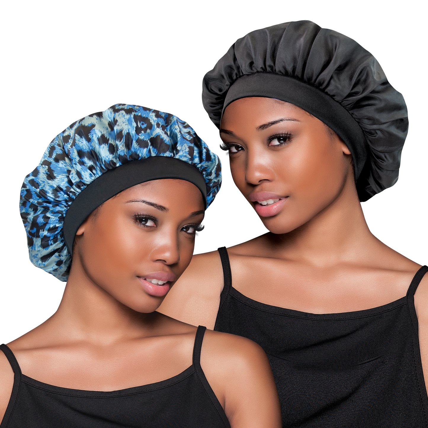 2-Pack Satin Bonnets Blue Leopard / Black 5994