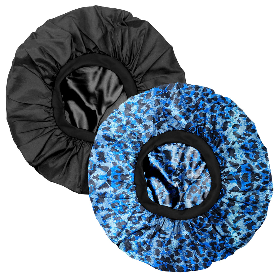 2-Pack Satin Bonnets Blue Leopard / Black 5994