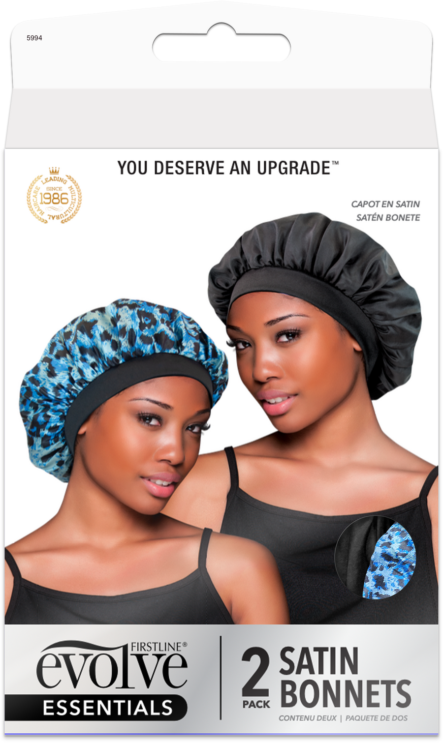 2-Pack Satin Bonnets Blue Leopard / Black 5994