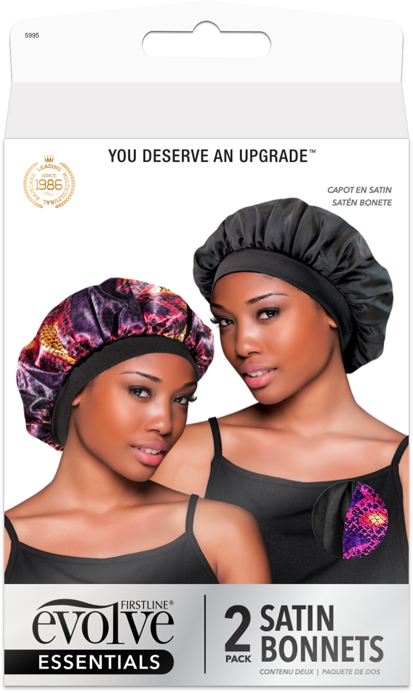 2-Pack Satin Bonnets Purple Snakeskin, Black 5995
