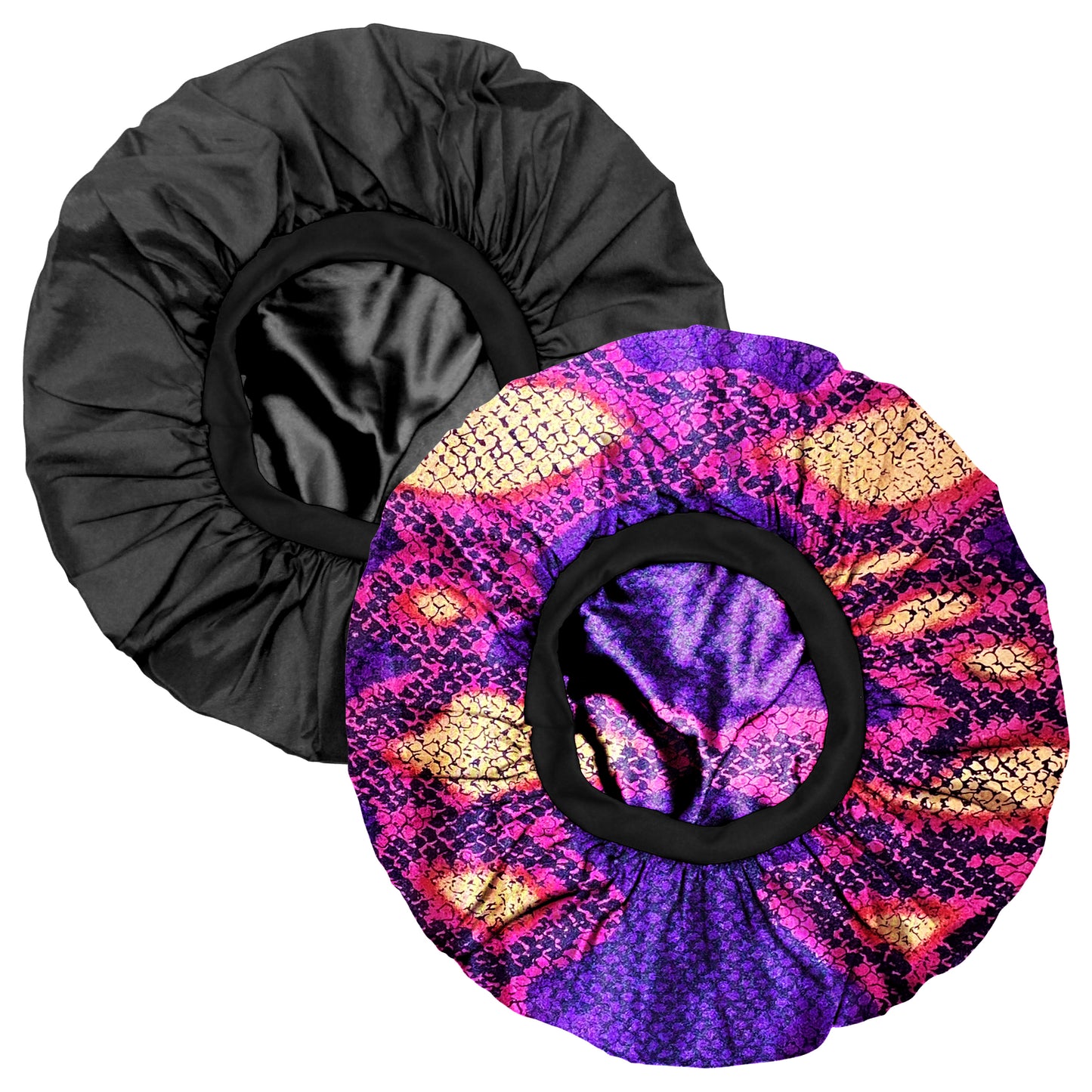 2-Pack Satin Bonnets Purple Snakeskin, Black 5995