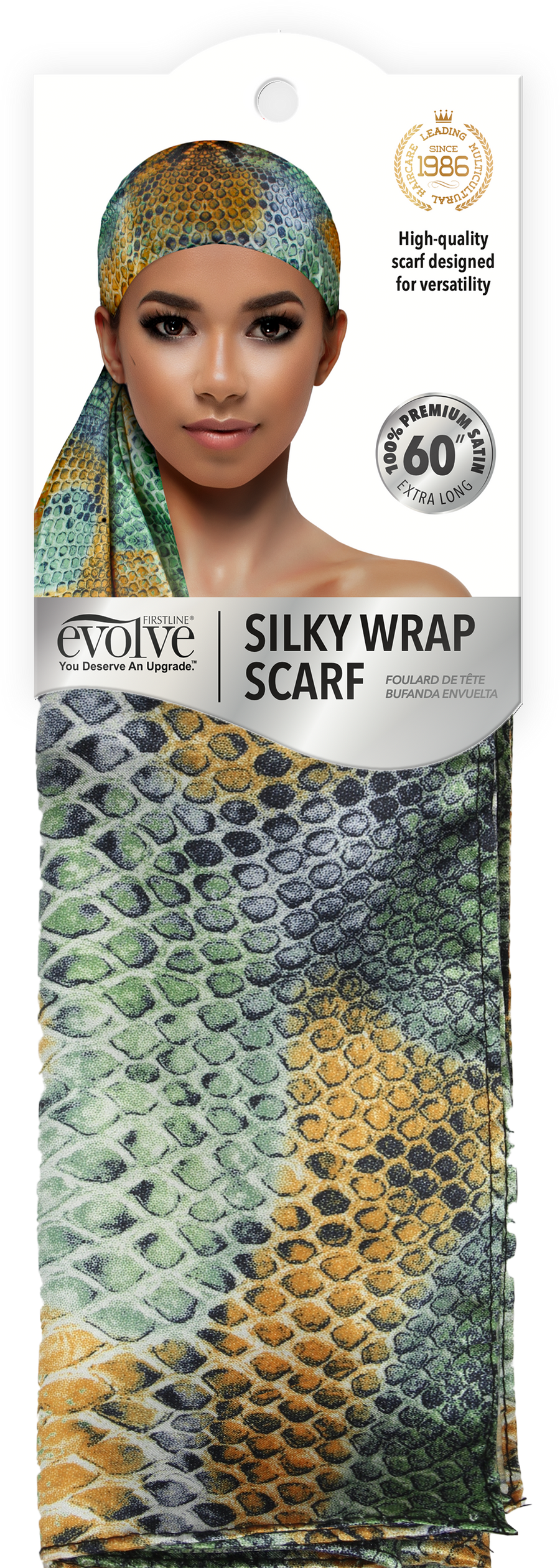Silky Wrap Scarf Green Snakeskin