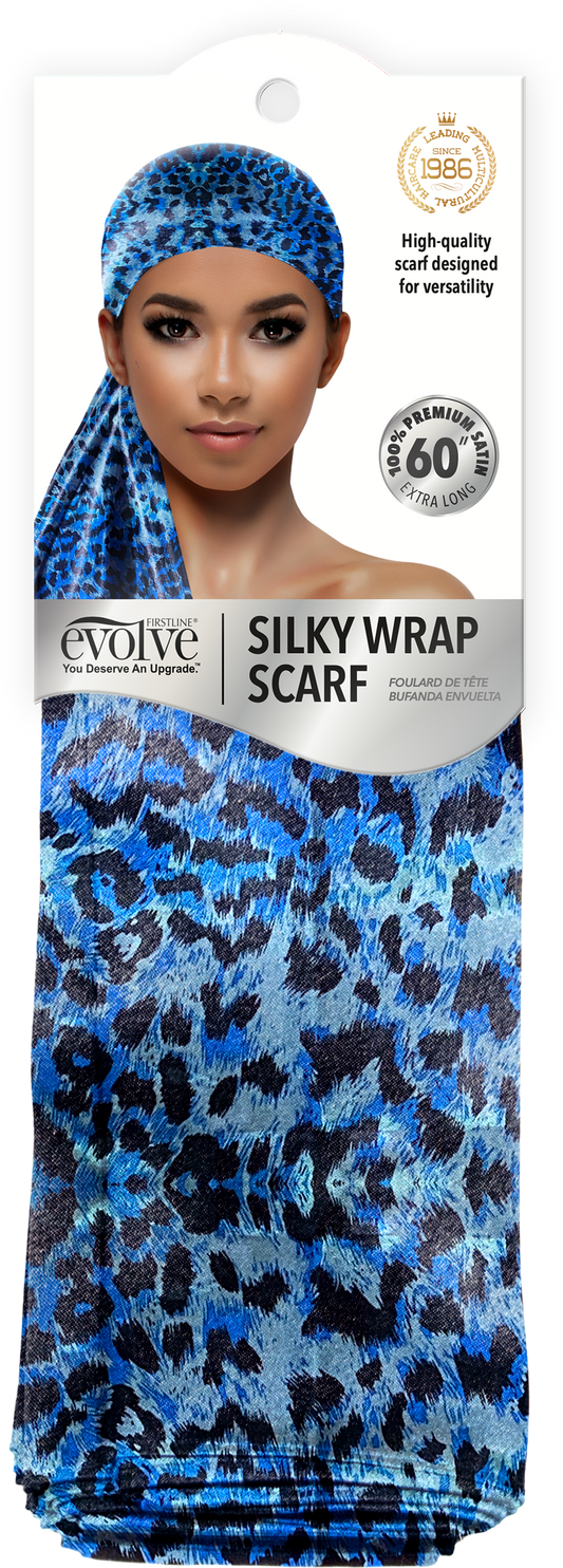 Silky Wrap Scarf Blue Leopard - 6641
