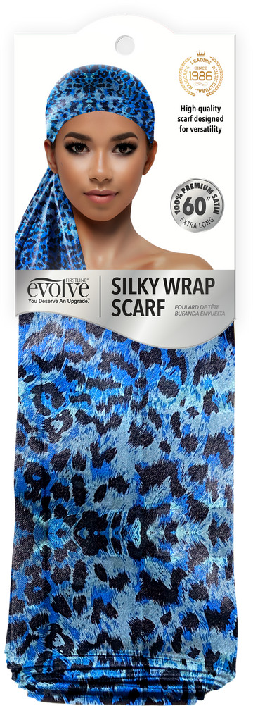 Silky Wrap Scarf Blue Leopard 6641
