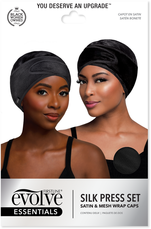 Satin & Mesh Wrap Cap 2-Pack, Black - 8060