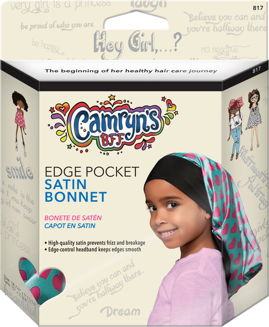 Satin Edge Pocket Bonnet - Teal Hearts - 815