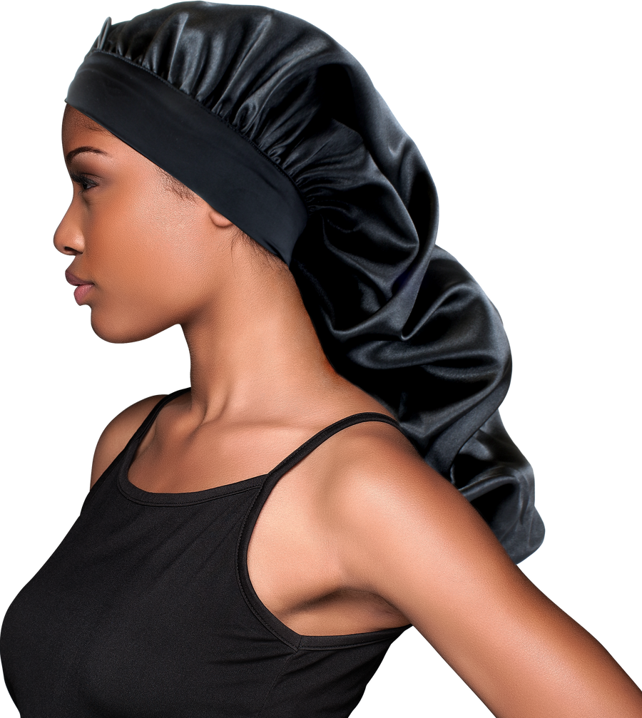 LUXE Satin Wide Edge Braid Bonnet Black 1680