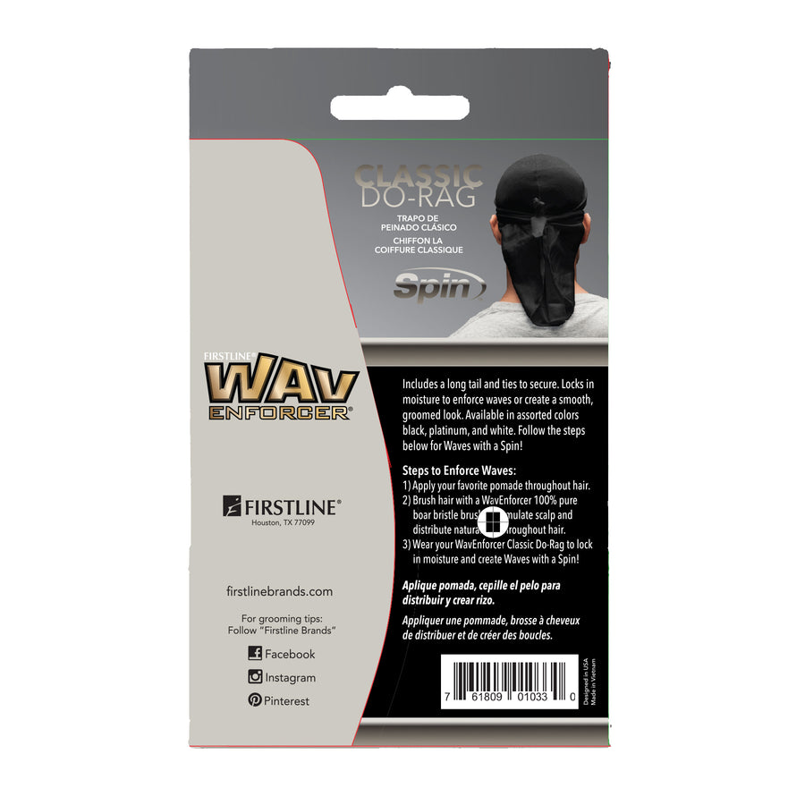 Back of Wavenforcer black classic do-rag package