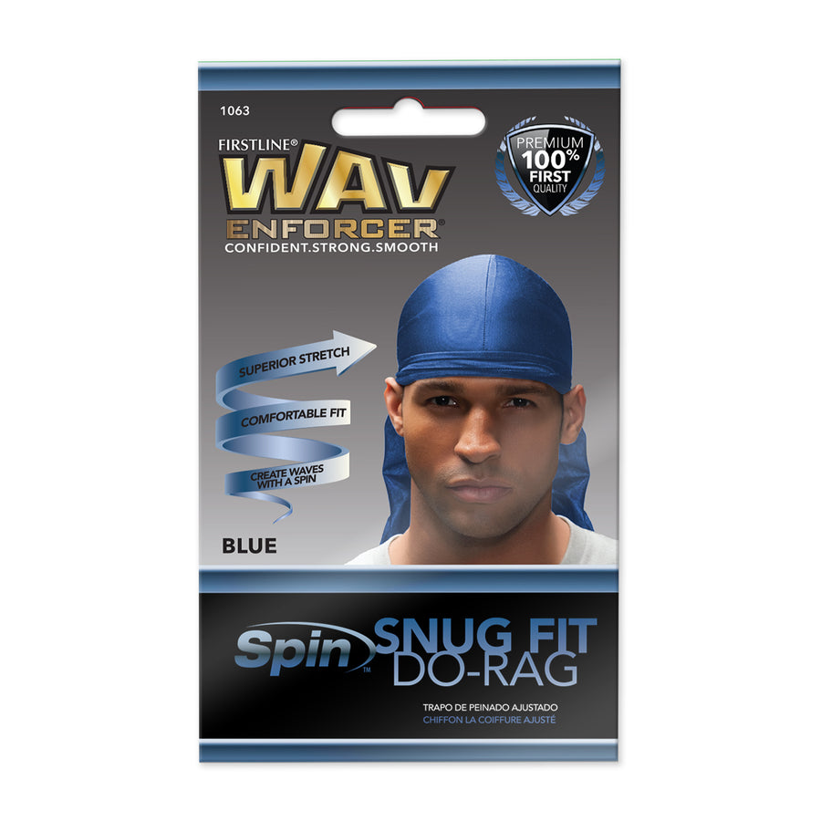 Front of Wavenforcer blue snug fit do-rag package