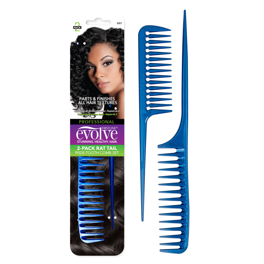 Evolve® Wide Tooth Rat Tail Comb 2-Pack, 3357