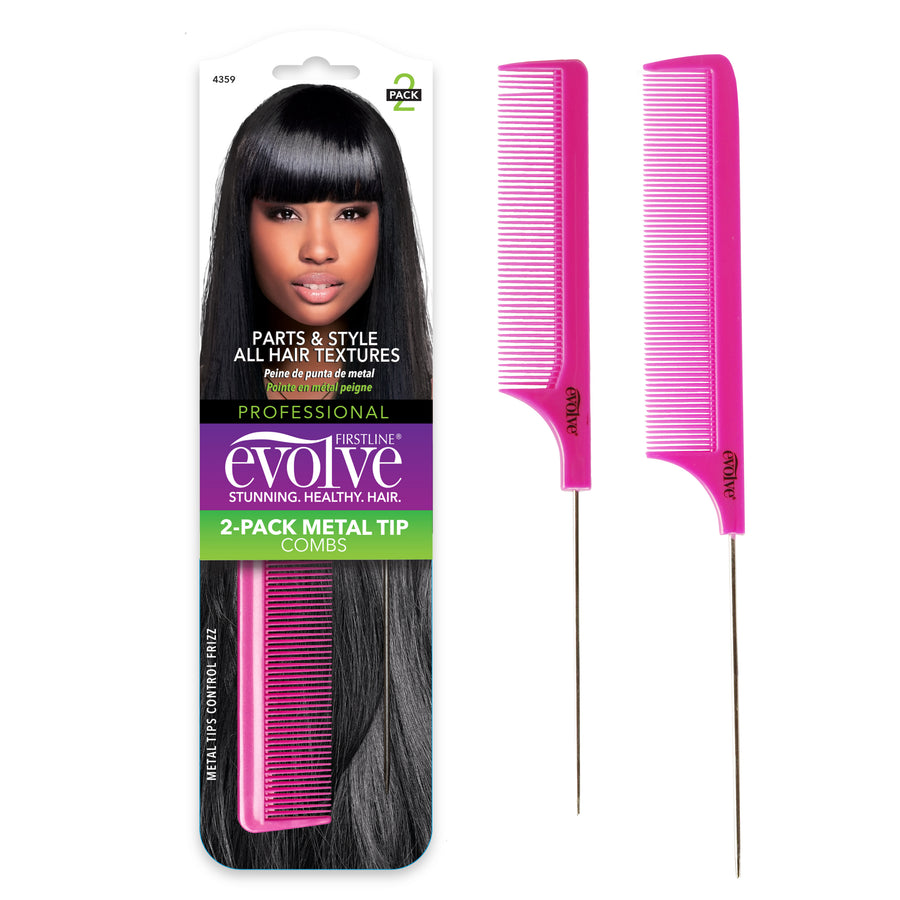 Evolve® Metal Tip Rat Tail Comb 2-Pack, 4359