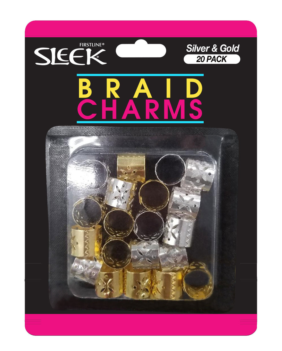 Sleek® Silver and Gold Braid Charms in brand packaging.