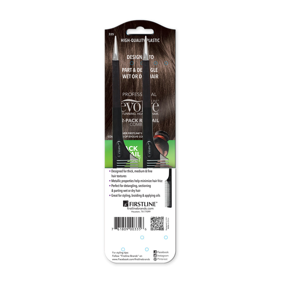 Evolve® Rat Tail Comb w/Metallic Tip 2-Pack, 335