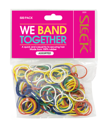 Assorted color Sleek® 500 count Rubber Bands brand packaging