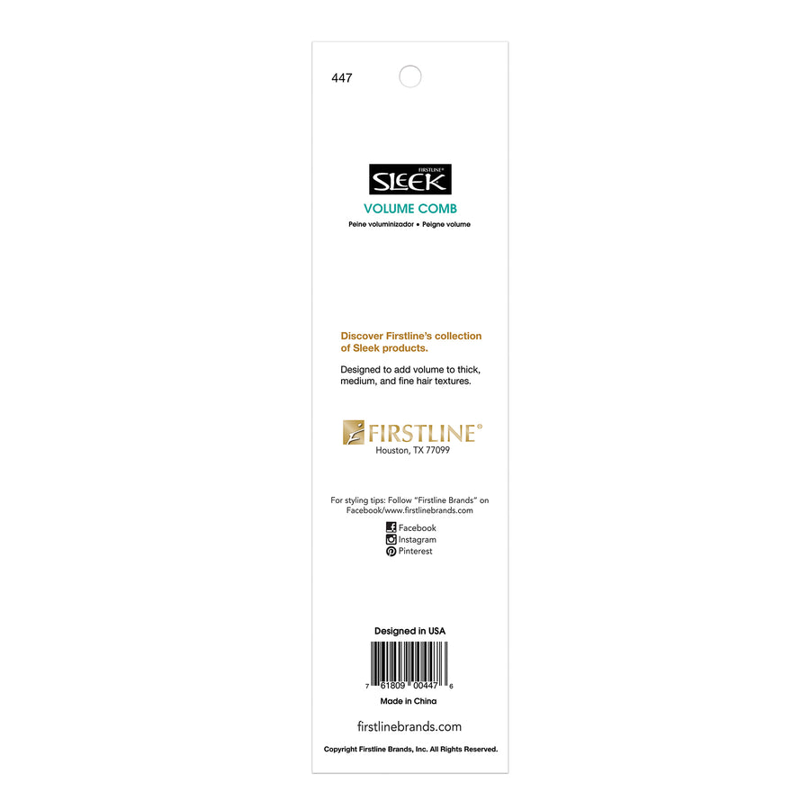 Back view of Sleek® Volume Comb brand packaging