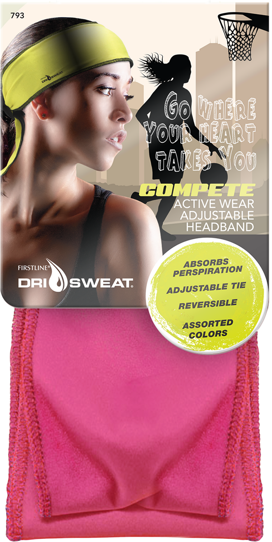 Pink Dri Sweat® Compete Adjustable Headband in packaging