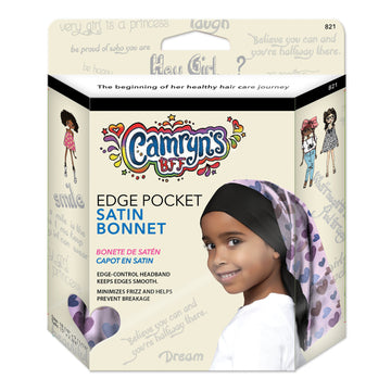 front view of Camryn's BFF Satin Edge Pocket Bonnet, Pastel Hearts packaging