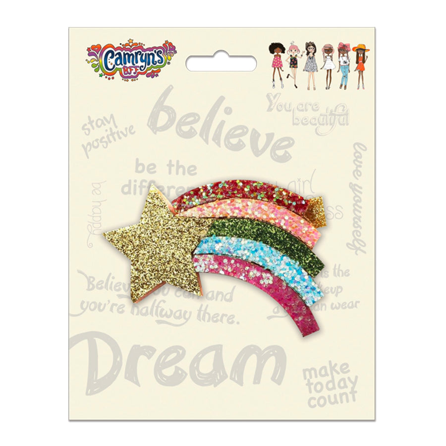 Camryn's BFF Glitter Rainbow Hair Clip in packaging