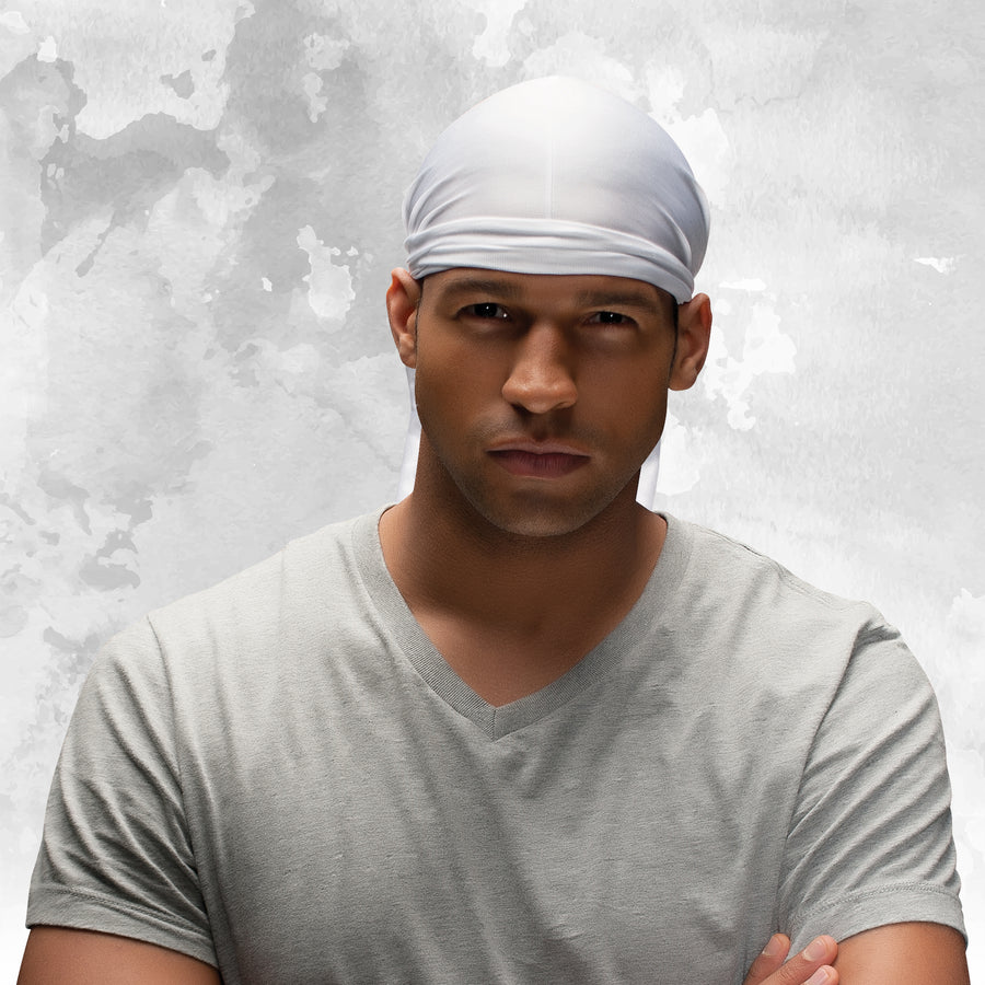 man wearing Wavenforcer white classic do-rag