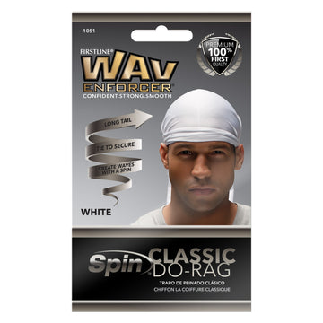 Front of Wavenforcer white classic do-rag package