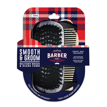 WavEnforcer Barber Series Smooth & Groom military brush and beard comb Set in packaging