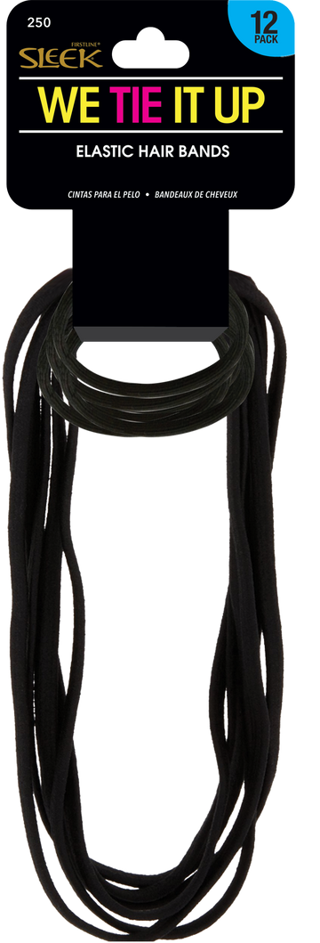 Black Sleek® Elastic Hair Bands 12 pack in brand packaging